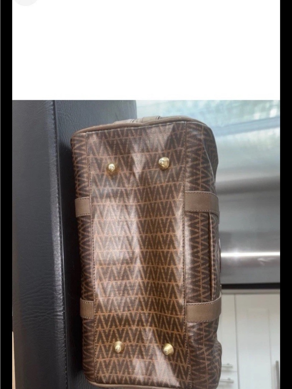 Mario Valentino Brown Monogram Satchel with Gold-Tone Accents - Picture 2 of 8